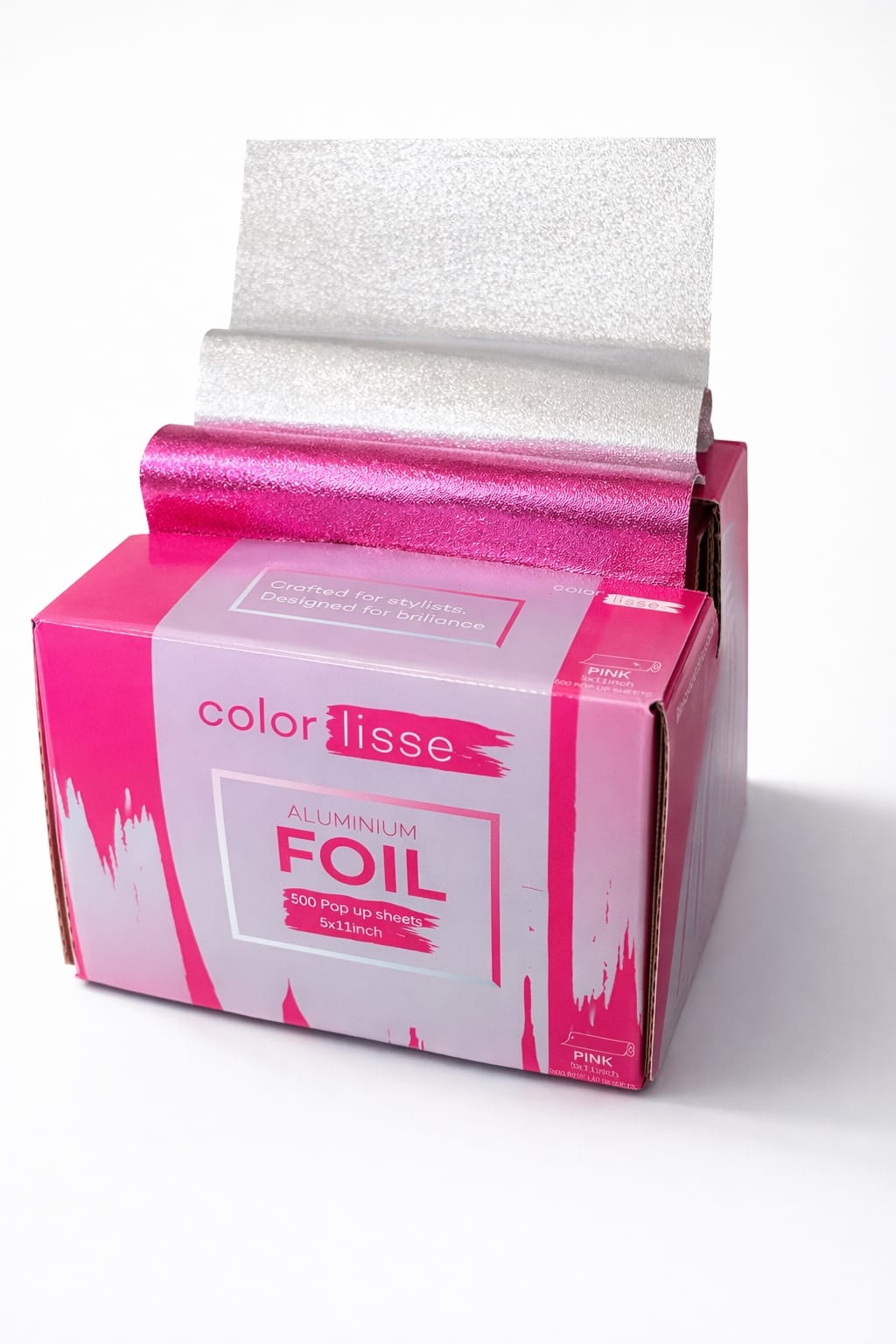 Atidaryta COLORLISSE dėžutė su rožine ir sidabrine folijos pusėmis